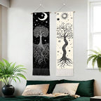 seewan 2 Pack Long Vertical Wall Tapestry, Boho Nature Landscape & Floral Aesthetic Wall Hanging for Bedroom Living Room Home Decor, Long Narrow Art Tapestry with Sunrise Mountain Botanical Designs, 13" × 51" (Night Forest Moon, 13"Wx51"H, Unframed) - col