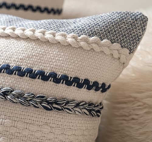 Cethom Boho Throw Pillow Covers 20x20 Inch Set of 2, Navy Blue Textured Decorative Couch Pillow Cases for Farmhouse Home Decor, Accent Cushion Cover for Sofa, Bed, Living Room, Bedroom - color: Navy Blue, size: 20" x 20" (Pack of 2)