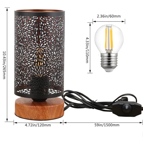 Small Industrial Table Lamps Dimmable, Bedside Lamps for Nightstand,End Table Side Desk lamp with Rustic Black Metal Cage Lampshade for Bedroom, Kids Room Living Room 2700K LED Bulb Included - color: chrysanthemum