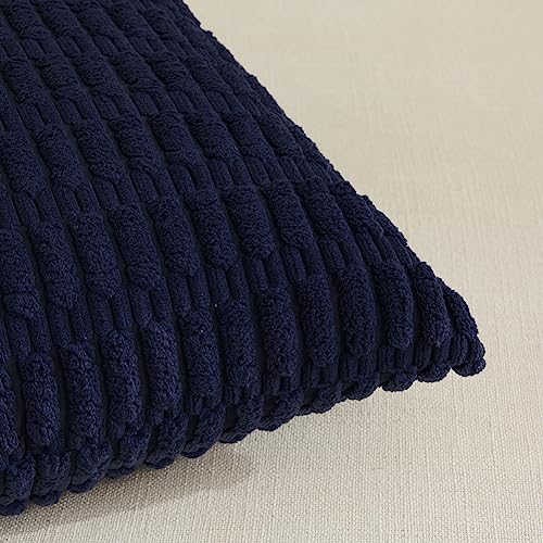 Fancy Homi Decorative Throw Pillow Covers for Bed Couch Bedroom Bench, Soft Lumbar Corduroy Solid Pillow Case, Rustic Farmhouse Boho Room Décor, 20" x 12" (Pack of 1), Navy Blue - color: Navy Blue, size: 20" x 12" (Pack of 1)