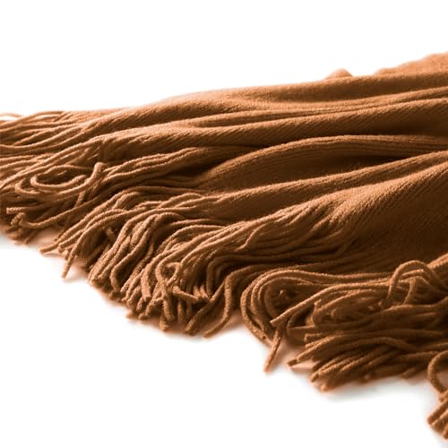 Homiest Decorative Knitted Throw Blanket with Fringe, Lightweight Acrylic Knit Blanket, Soft & Cozy Tassel Throw for Couch Sofa Bed (Camel Brown, 50 x 60 Inch) - color: Brown, size: 50" x 60"