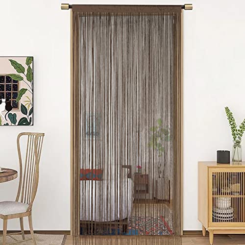 HSYLYM Spaghetti String Curtains for Doorways Privacy Door Frame Tassel Hippy Wall Kitchen Hallway Boho Fringe Curtain Hanging Door Room Dividers Decor 1 Panel（39×110in/100×280cm,Coffee） - color: Coffee, size: 39"W x 110"L (Pack of 1)