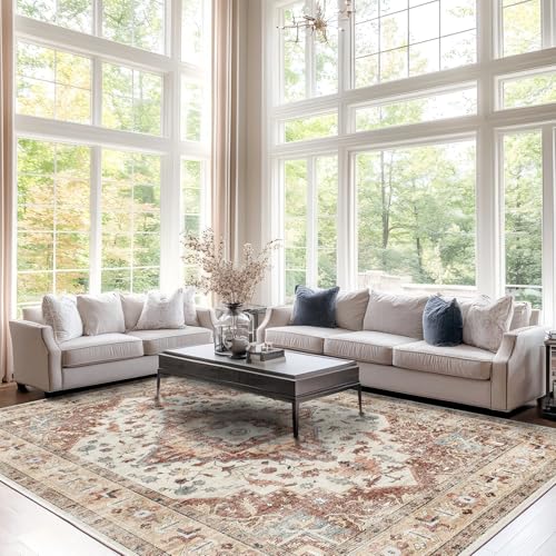 Area Rugs for Living Room 5x7,Machine Washable Non Slip Vintage Retro Rugs, Low Pile Lightweight Soft Rug for Bedroom, Dining Room,Home Office for Entrance Coffee Table - color: Red, size: 5x7