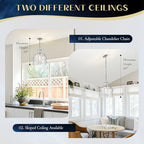 Farmhouse Pendant Light – Hand-Blown Clear Hammered Glass Shade, Chrome Finish, Adjustable Chain Hanging Fixture for Kitchen Island, Dining Room & Hallway, 15" H x 12" D - color: Chain Chrome