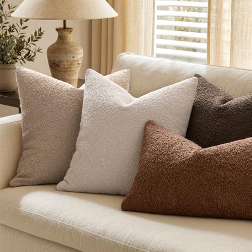 MIULEE 16x16 Inch Decorative Pillow Covers for Couch Bed Set of 2 Textured Boucle Neutral Throw Pillow Covers Taupe Khaki Camel Accent Solid Pillowcases Sofa Living Room Home Decor - color: Camel, size: 16" x 16" (Pack of 2)