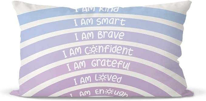 QIYUHOY Boho Rainbow Classroom Throw Pillow Covers, Book Center Calming Corner Playroom Decor Pillow Case, Purple Pillow Cover, I Am Kind Smart Brave Confidence 12x20 Inch Pillowcase(Royal Purple)