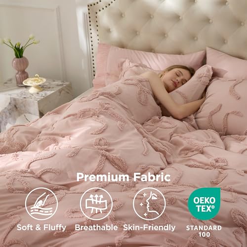 Bedsure Tufted Rose Pink Twin/Twin XL Comforter, GentleSoft™ 2 Pieces Bow Cute Bedding Pink Room Decor, Gifts for Girls Teens Women, All Seasons, 1 Bed Comforter, 1 Pillow Shams, 68x88 Inches - color: 04 - Tufted Bow Rose Pink, size: Twin/Twin XL (68" x 8