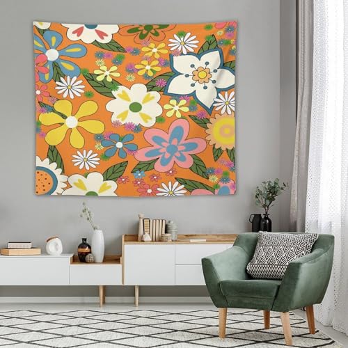 Retro 70s Floral Tapestry,Hippie Spring Groovy Flower Power Flower Boho Print Wall Hanging Neutral Home Decor Art for Living Room Bedroom Dorm 40"x30" - color: Hippie Floral-1, size: W40xL30in