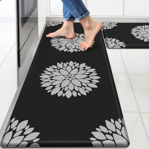 Kitchen Mats for Floor[2PCS], Soft Anti Fatigue Kitchen Rugs for Home, Water Resistant Cushioned Standing Desk Mats, Non-Slip Comfort Mat for Floor, Kitchen, Office, Sink, Laundry,Black - color: Black, size: 17.3" x 47" + 17.3" x 30"