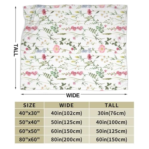 Watercolor Floral Throw Blanket Colorful Wildflower Blanket Botanical Plant Leaf Flower Bed Blankets Soft Warm Cozy Flannel Fleece Throw Blanket for Couch Sofa 40 X 50 Inch - color: Spring Wildflowers, size: 50"x40"