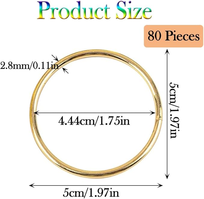 80Pcs Macrame Hoops Ring, BetterJonny 2 Inch Metal Craft Rings Hoops Gold Dream Catcher Rings Wreath Hoop Rings for Home Decorations DIY Crafts and Wall Hanging Crafts