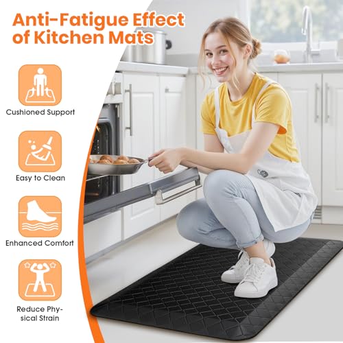4/5 Inch Extra Thick Kitchen Mats for Floor,Non Slip Anti Fatigue Kitchen Rugs,Waterproof Stain Resistant Sink Mat,Cushioned Standing and Comfort Mats for Office (17"x28" Black) - color: Black, size: 28"L x 17"W x 0.8"Th