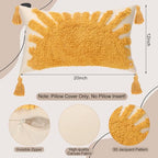 2 Pcs Boho Velvet Pillow Covers with Tassels 12 x 20 Inch 3D Tufted Sun Embroidery Sunshine Decorative Throw Cushion Case for Bedroom Sofa Living Room Couch Rustic Farmhouse Home Decor - style: Sun