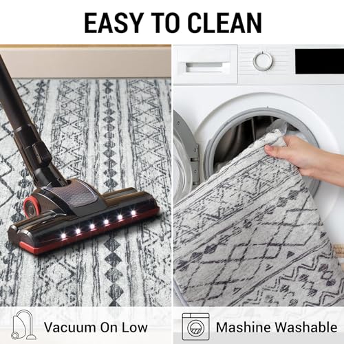 KUTA Boho Washable Runner Rug 2x5 ft Grey Moroccan Washable Runners for Hallways Non-Slip Vintage Kitchen Rug Ultra Soft Distressed Geometric Floor Carpet for Bedroom Laundry Living Room - color: Grey, size: 2' x 5' (Runner)