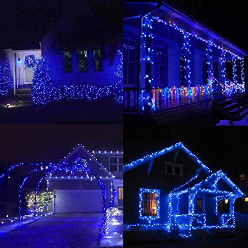 LJLNION 300 LED String Lights Outdoor Indoor, Extra Long 98.5FT Super Bright Christmas Lights, 8 Lighting Modes, Plug in Waterproof Fairy Lights for Holiday Wedding Party Bedroom Decorations (Blue) - color: Blue
