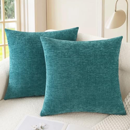 CaliTime Throw Pillow Covers Decorative 18 X 18 Inches Pack of 2 Cozy Chenille Cushion Cases for Couch Sofa Bed Living Room Home Teal - color: Teal, size: 18" x 18" (Pack of 2)