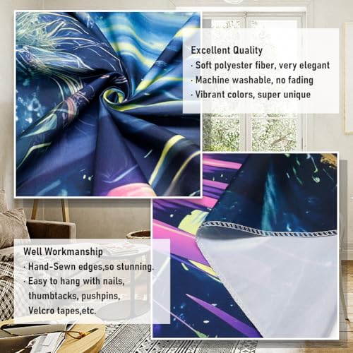 Amonercvita Blacklight Alien UFO Tapestry Neon Mushroom Floral Tapestries UV Reactive Yoga Meditation Tapestry Fantasy Forest Tapestries Wall Hanging Backdrop for Home Decor - size: 70.8"L x 92.5"W