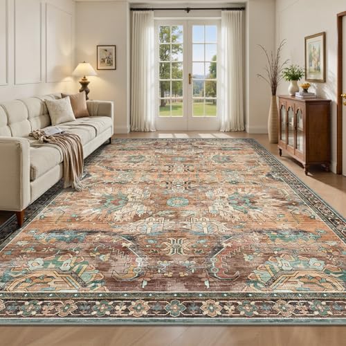 5x7 Area Rugs, Vintage Retro Soft Washable Rug, Non-Slip Low Pile Rugs for Living Room, Bedroom, Dining Room, Stain Resistant Home Decor Rug (Vintage Orange/Brick) - color: N-vintage Orange/Brick, size: 5x7