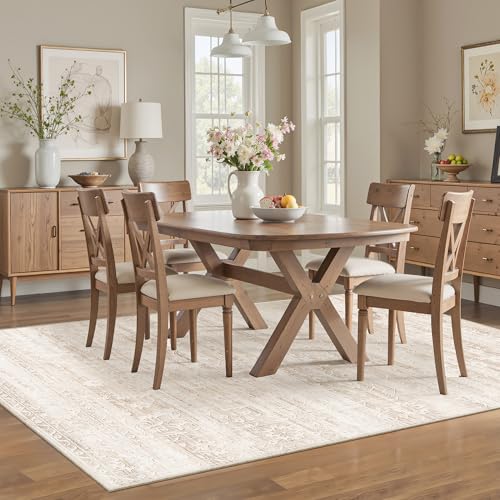 Soalmost Area Rugs 5x7 for Living Room, Floral Washable Rugs for Dining Room, Bedroom, Kitchen, Vintage Non-Slip Thin Area Rug Beige Ivory - color: Beige/Ivory, size: 5' x 7' (Rectangular)