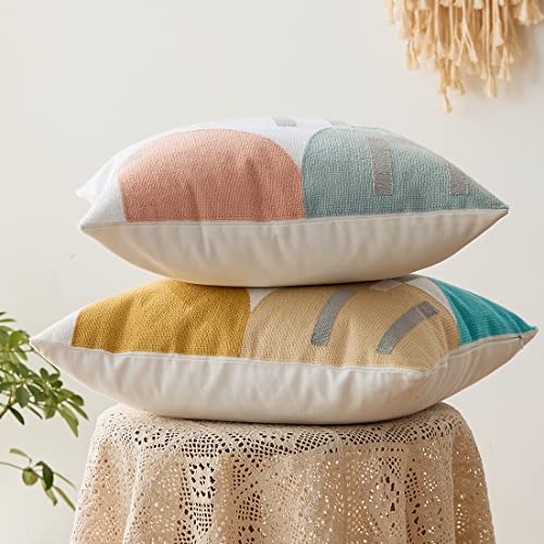 vctops Boho Geometric Tufted Decorative Throw Pillow Cover Farmhouse Cotton Embroidery Accent Square Cushion Case for Couch Sofa Bed (EmbroideryR, 18"x18") - color: Embroideryr, size: 18" x 18" (Pack of 1)