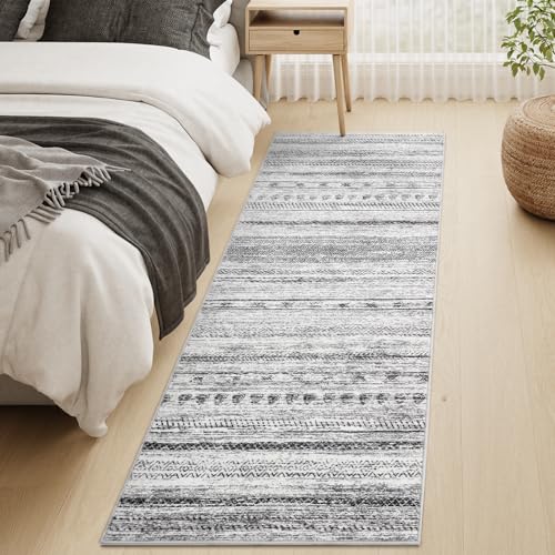 2x8 Runner Rug Machine Washable Non Slip Area Rug Distressed Neutral Moroccan Boho Rug Ultra Soft Floor Runners for Hallways for Entryway Laundry Room Kitchen, Black - color: Black, size: 2' x 8' (Runner)