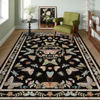 Unirea 4x6 Washable Living Room Bedroom Area Rug, Black Boho Non Slip Soft Stain Resistant Insect Bug Rug for Home Office, Kitchen, Nursery, Dining Room Laundry Room, Low Pile Thin Carpet - color: Black, size: 4'x6'