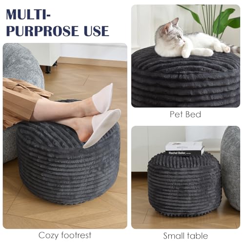 Round Ottoman,Corduroy Pouf Ottoman Foot Rest,Storage Footstool for Living Room,20x15 Soft Floor Poufs,Memory Foam Filling - Dark Grey, 20x15 in - color: Dark Grey, size: 20"D x 20"W x 15"H