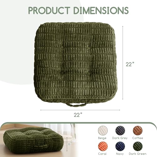 HIGOGOGO 6" Floor Pillow Cushion for Adults, Meditation Cushion Pillow, Blended Corduroy Cover, Large Square Floor Sitting for Tatami Living Room or Yoga, 2Pack, Dark Green - color: Square Dark Green, size: 6" Thick(Pack of 2)