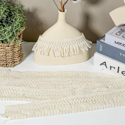 10 Yards Boho Long Fringe Trim 2.3'' Wide Sewing Fringe Trim Cotton Tassel Trims for Clothes Lamp Shade Curtain Dress Crafts Accessories Home Decor