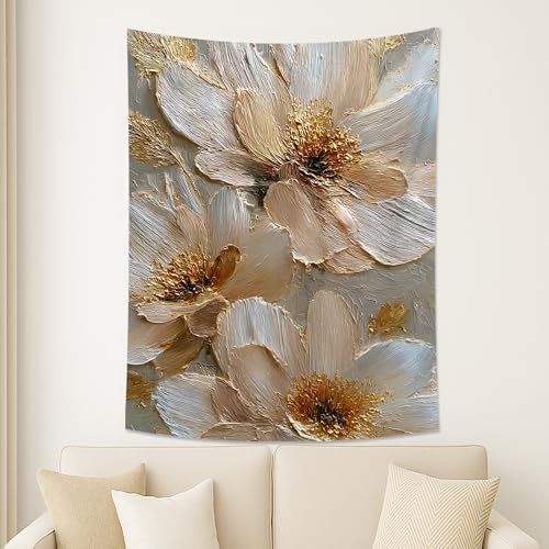 Elegant Beige Floral Tapestry, Textured Wall Hanging for Living Room, Bedroom, Bohemian Decor, Perfect for Home and Dorm 60x80 Inch - size: 60x80 Inch