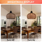 Arturesthome Rattan Pendant Light for Kitchen Island, Wicker Chandelier, Handmade Woven Hanging Ceiling Lighting Fixtures Lampshade for Living Room Bedroom - size: 15.7" * 15.7"