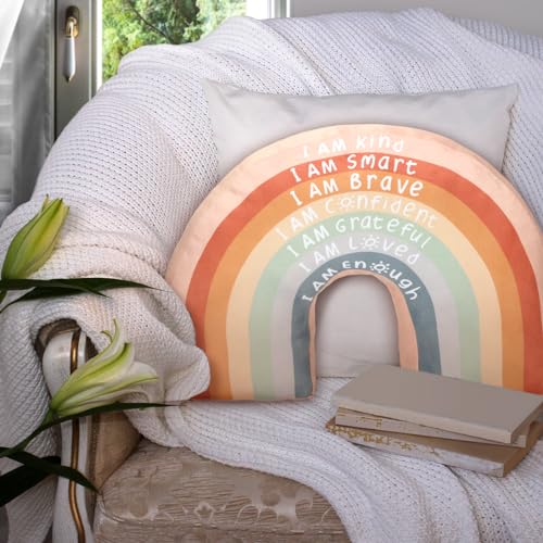 Menkxi Rainbow Throw Pillow Gift Boho Back to School Throw Pillow for Girls Kids Classroom Reading Corner Book Center Daily Affirmations Cushion Arch Shaped Motivational Home Bedroom Playroom(Classic)