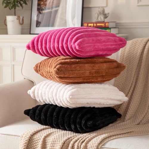 DEELAND Pack of 2,Double-Sided Faux Fur Plush Decorative Throw Pillow Covers Fuzzy Striped Soft Pillowcase Cushion Covers for Sofa Couch Bedroom Black 24x24 inch - color: Black, size: 24" x 24" (Pack of 2)