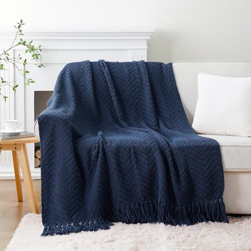 BATTILO HOME Navy Blue Throw Blanket for Couch, Knitted Blue Blanket Throw 50'' x 60'', Super Soft Warm Navy Throws for Chair Sofa Home Decor - color: Navy, size: 50"x60"