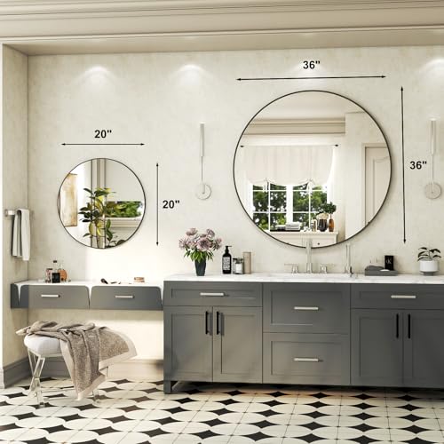 36 Inch Round Bathroom Mirror - Black Wall Mounted Circle Mirror with Metal Frame, Modern Round Hanging Mirror Suitable for Bathroom, Vanity, Entryway, Living Room - color: Black, size: 36"L x 36"W