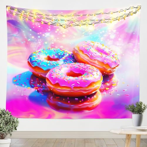 3D Donut Kids Tapestry,Sweet Doughnut Dessert Food Wall Tapestries,Girls Women Room Decor,Glitter Starry Sky Romantic Wall Hanging,Purple Pink Dreamy Home Wall Decor,Medium 59.1 x 59.1 Inches - color: Donut, size: Medium