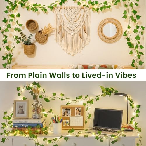 Ivy Vine String Lights, 23FT 73 LED Pre-Wrapped Faux Ivy Garland with Fairy Lights, USB & Battery Powered Leaf Lights for Bedroom Wall, Dorm Room, Classroom Decor, Warm White - color: IVY, size: 73LED - Battery Powered