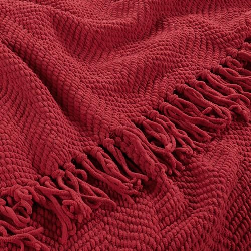 Home Soft Things Red Throw Blanket Knitted Tweed Throw 50'' x 60'', Chili Pepper, Super Soft Cozy Warm Comfortable Breathable Throw for Living Room Chair Couch Bed Sofa Bedroom Home Décor - color: Chili Pepper, size: 50 in x 60 in