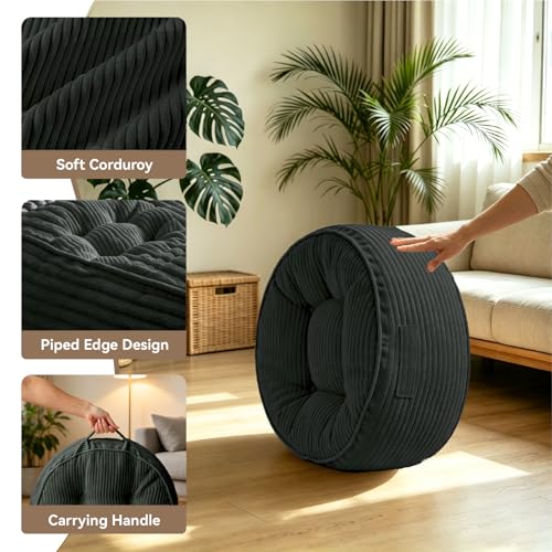11" Washable Round Floor Pillow for Adults Thick Meditation Cushion for Sitting Large Yoga Pillows on Floor Ottoman to Elevate Leg for Tatami Living Room, 22x22 Inch, Dark Gray - color: Dark Gray