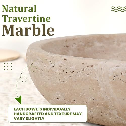 FNTSTICGOODS Travertine Decorative Bowl - 7.8” Diameter & 2” Height - Key Bowl for Entryway Table - Travertine - Organic Modern Centerpiece - Beige/Natural - color: Beige/Natural - Travertine