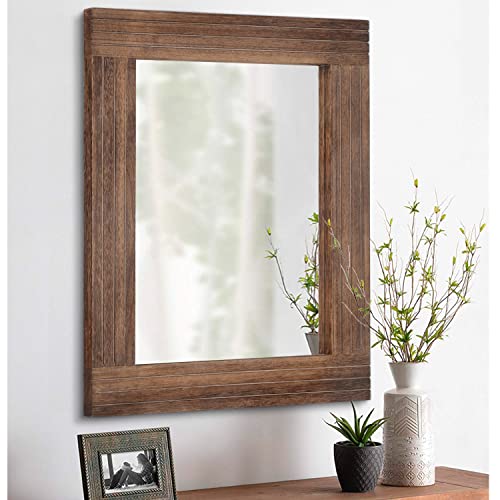Rustic Mirror Wooden Rectangular Antique Wall Mirror Frame Decor Farmhouse Bedroom Dresser Bedroom Entryway Mirror Large Brown 26"x18" - color: Brown, size: 26"L x 18"W