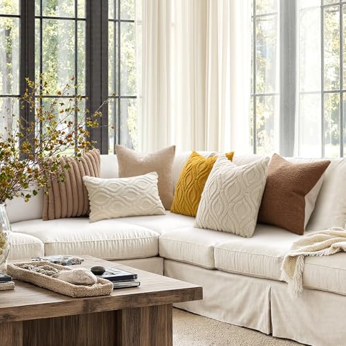 MIULEE Beige Throw Pillow Covers 18x18 Inch, Neutral Soft Plush Faux Wool Solid Couch Pillows Set of 2, Decorative Farmhouse Boho Cushion Covers for Sofa Living Room Bed Home Decor - color: Beige, size: 18" x 18" (Pack of 2)