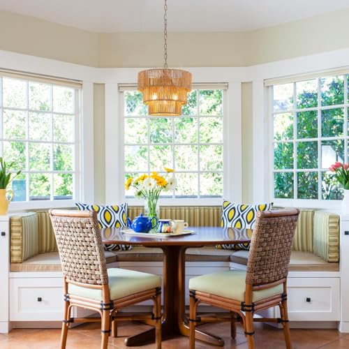 Rattan Pendant Light Fixtures,11.8" Boho Hanging Lamp for Kitchen Island,3-Light Hand-Woven Chandelier Height Adjustable,Natural Wicker Lamps for Dining Room Living Room Bedroom Hallway Entryway,Brown - color: 11.8" Brown