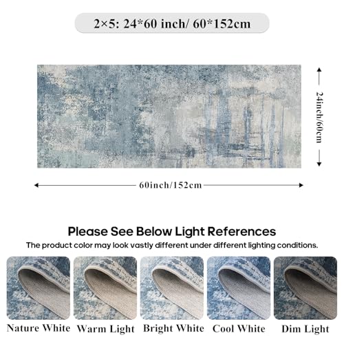 Modern Abstract Runner Rug 2x5: Washable Non-Slip Hallway Runner for Entryway, Kitchen - Soft Low-Pile Carpet with Rubber Backing, Throw Rugs for High Traffic Areas 2x5 Blue - color: Blue, size: 2' x 5' (Rectangular)