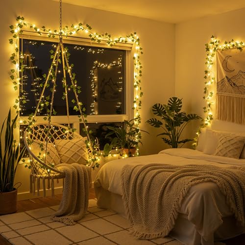 DomeStar 40Ft 120 LED Fairy Lights with Vines, Vines with Light for Bedroom, Curtain String Lights with Remote for Dorm, Wedding, Party, Wall, Indoor, Outdoor Holiday Home Decor - style: 40Ft-120LED-lvy