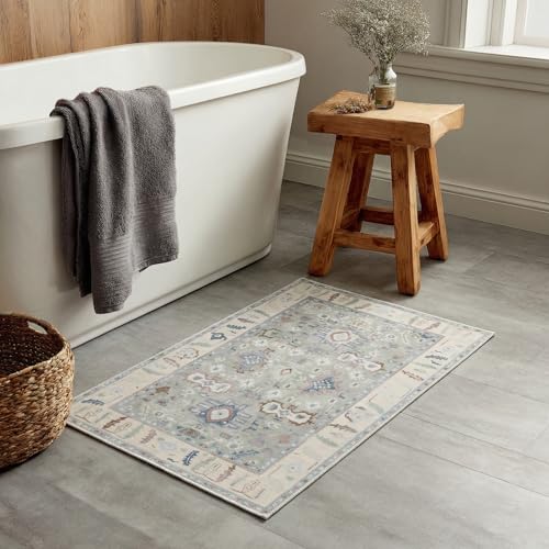 Kuden 2x3 Small Rug, Machine Washable, Non-Slip Backing, Vintage Style, Soft, Low Pile, Area Rugs for Entryway Kitchen Indoor Entrance - color: Aqua Green / Cream, size: 2' x 3' Rectangular