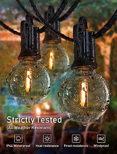 Brightown LED Outdoor String Lights Patio Lights 100FT with 104 LED Bulbs, Shatterproof Weatherproof Commercial Hanging Light for Backyard Bistro Pergola Party Decor, E12 Socket Base, 2200K, Black - color: Black, size: 100FT