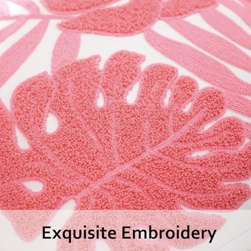 Embroidered Throw Pillow Covers 18x18 Pack of 2 Pink Botanical Tropical Leaf Pillow Covers Beach Ocean-Themed Decorative Cushions Case Farmhouse Boho Plant Tufted Pillowcases for Summer - color: Pink Tropical Leaf, size: 18" x 18" (Pack of 2)
