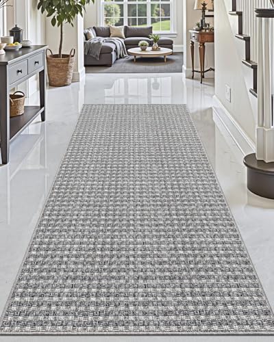 DEXI Hallway Runner Rug 3.3x8, Woven Braided Farmhouse Runner Carpet Indoor, Absorbent Thin Long Entryway Runners for Kitchen, Laundry Room, Patio Entrance, Checkered Grey - color: Checkered Grey, size: 3'3" X 8' (Rectangular)