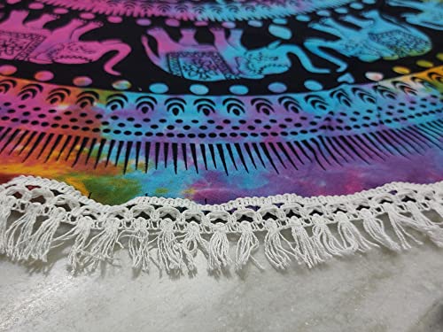 Round Tapestry Indian Mandala Roundie Beach Throw Tapestry Hippy Boho Gypsy Cotton Tablecloth, Round Yoga, Picnic Sheet (42 Inches, Multi Color) - color: Multi Color, size: 42"L x 42"W